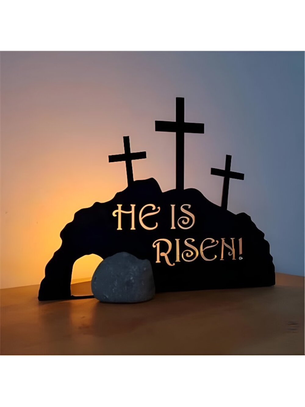 He is Risen Metal Empty Tomb Scene, Easter Decoration, Christian Easter Home